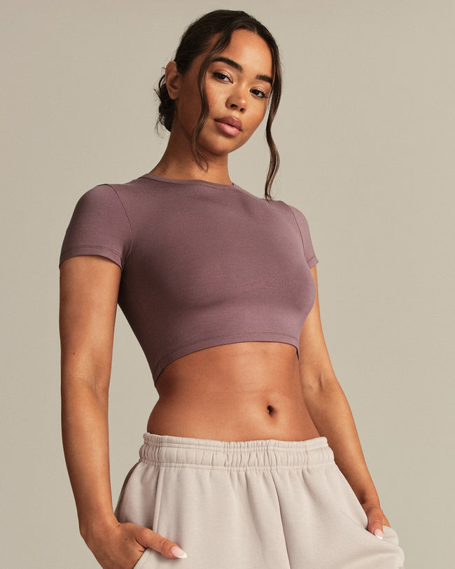 Smooth Contour Cropped Short Sleeve T-Shirt | Deep Mocha
