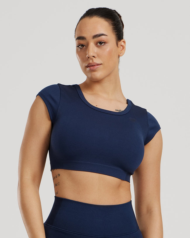 Motion Seamless Open Back Short Sleeve Crop Top | Sapphire Blue