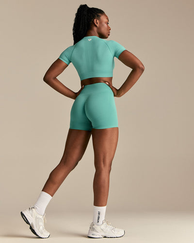 Power Seamless Short Sleeve Crop Top | Marine Green