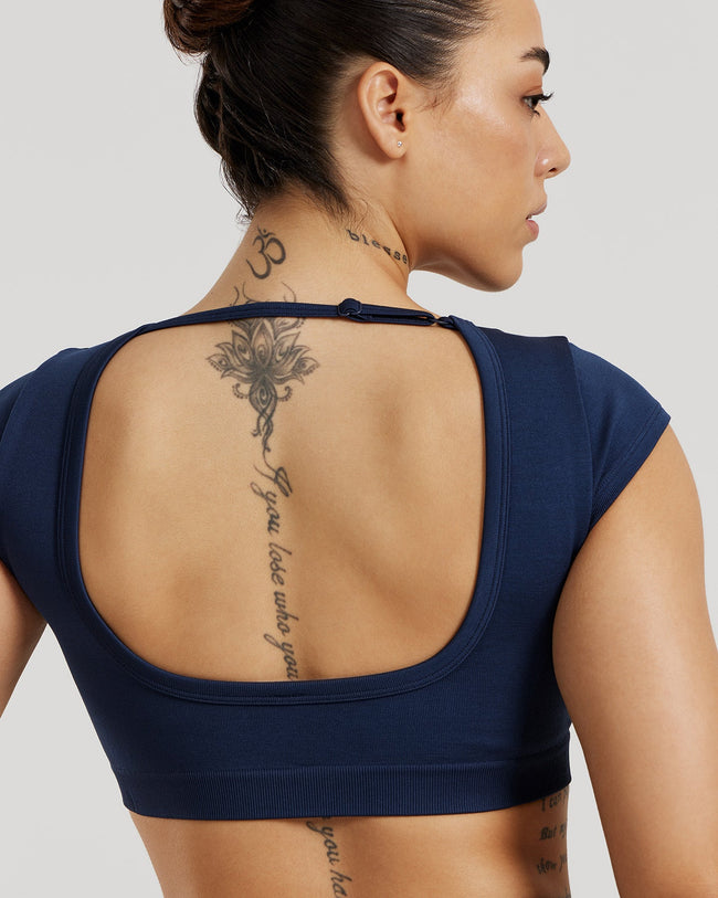 Motion Seamless Open Back Short Sleeve Crop Top | Sapphire Blue