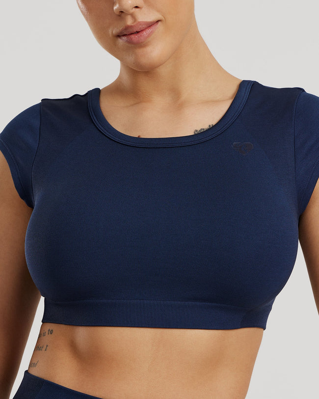 Motion Seamless Open Back Short Sleeve Crop Top | Sapphire Blue