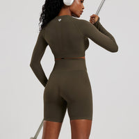 Power Seamless Long Sleeve Crop Top | Dark Olive