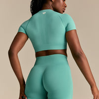 Power Seamless Short Sleeve Crop Top | Marine Green