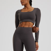 Essential Long Sleeve Built-In Bra Top | Graphite