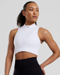 Define Seamless Half Zip Crop Tank | White