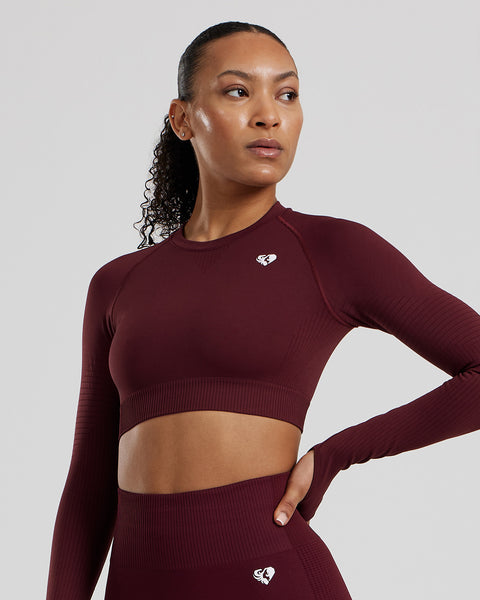 Power Long Sleeve Crop Top - Dark Cherry | Women's Best