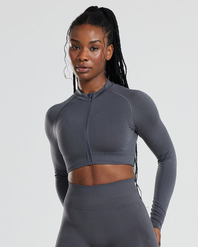 Define Seamless Crop Zip Jacket | Graphite