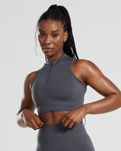 Define Seamless Half Zip Crop Tank | Graphite