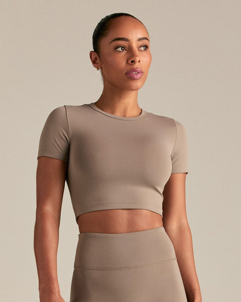 Essential Cropped Short Sleeve Tee - Taupe Grey | Women's Best