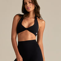 Essential Twist Front Halter Bra | Black