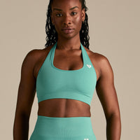 Power Seamless Halter Neck Bra | Marine Green