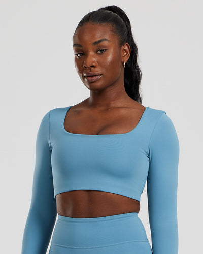 Essential Long Sleeve Built-In Bra Top | Basalt