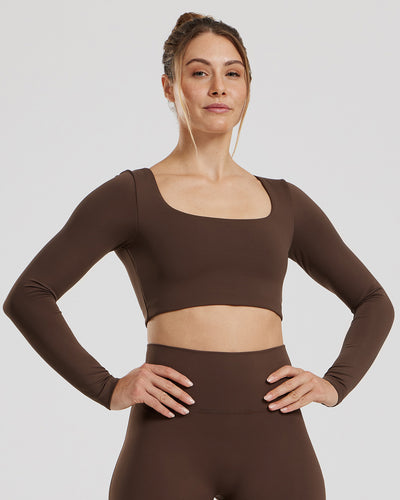 Essential Long Sleeve Built-In Bra Top | Cocoa