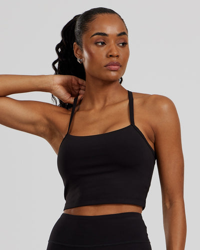Essential Built-In Bra Crop Tank Top Black Women's Best