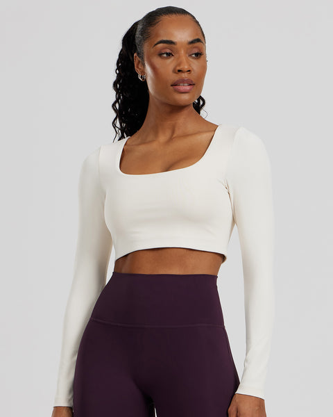 Essential Long Sleeve Built-In Bra Top - Off White | Women's Best