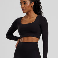 Essential Long Sleeve Built-In Bra Top | Black