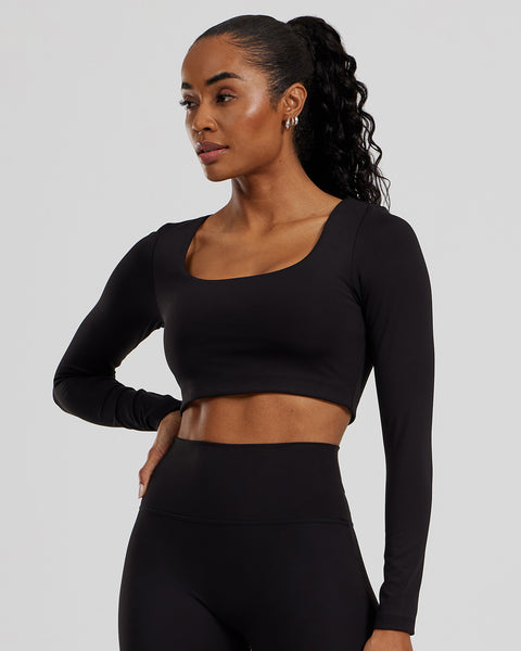 Essential Long Sleeve Built-In Bra Top - Black | Women's Best