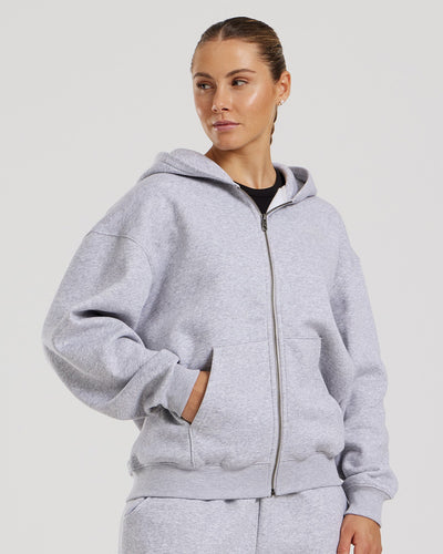 Comfort Oversized Zip-Up Hoodie | Silver Grey Marl