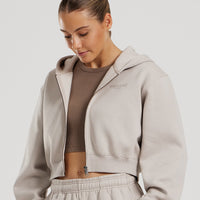 Comfort Cropped Full Zip Hoodie | Stone