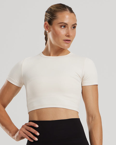 【KOOLOSET】Premium Crop Pigment Short Sleeve Essential Cropped Short Sleeve Tee - Off White | Women's Best