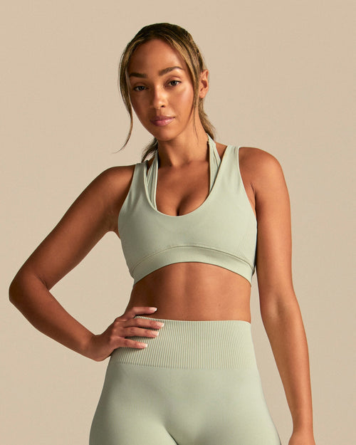 Power Double Layer Halter Bra | Calming Green