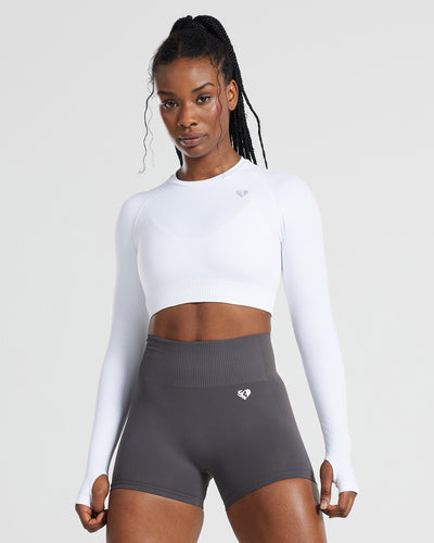 Power Seamless Long Sleeve Crop Top White Women's Best