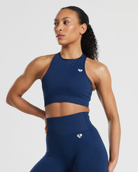 Power Seamless High Neck Bra | Sapphire Blue