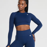 Power Seamless Long Sleeve Crop Top | Sapphire Blue