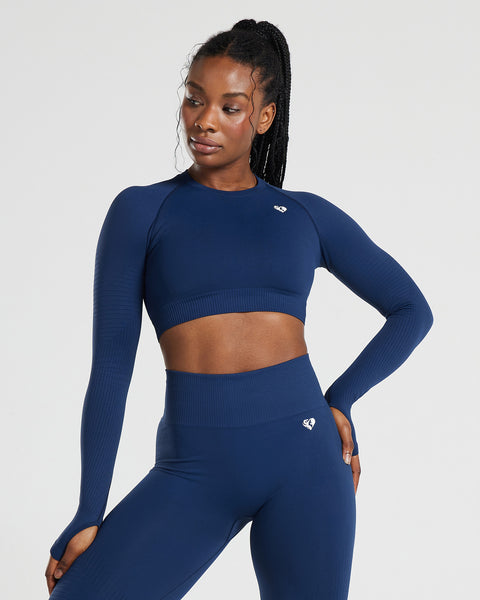 女王蜂 qb original night wear tops(cotton) Power Long Sleeve Crop Top - Sapphire Blue | Women's Best