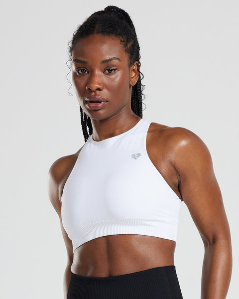 HIGH NECK OPEN BACK BRA_White
