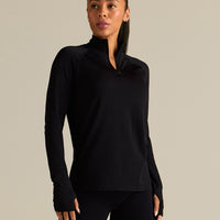 Lightweight Seamless 1/4 Zip Long Sleeve Top | Black