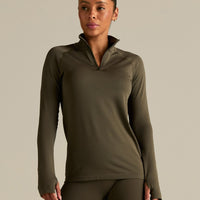 Lightweight Seamless 1/4 Zip Long Sleeve Top | Dark Olive