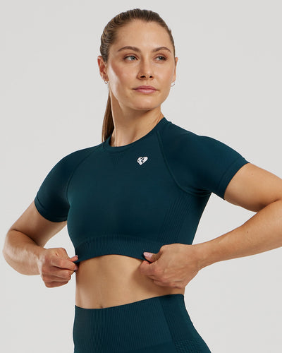 Power Seamless Short Sleeve Crop Top | Dark Moss