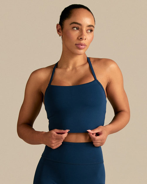 Essential Built-In Bra Crop Tank Top | True Navy