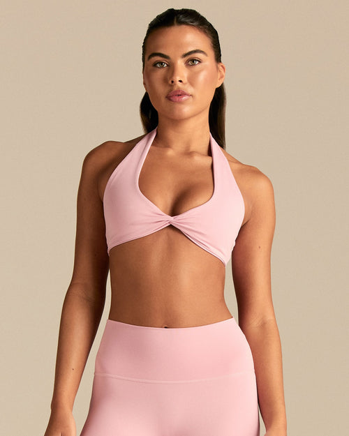 Essential Twist Front Halter Bra | Sweet Pink