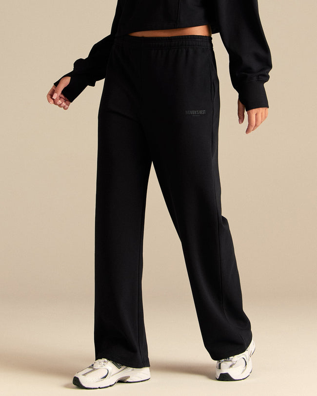 Comfort Lightweight Straight Leg Mid Waist Joggers | Black