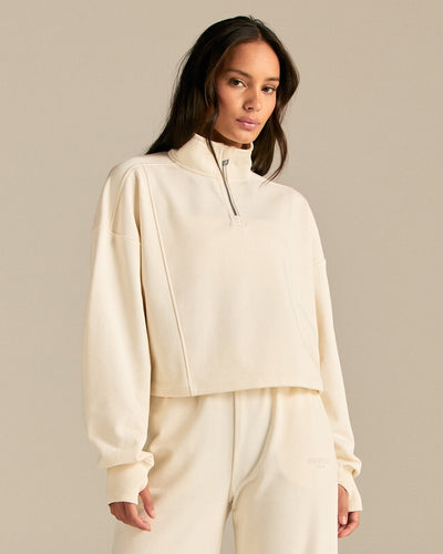 Comfort Lightweight Half Zip Draw Hem Sweat | Coconut White