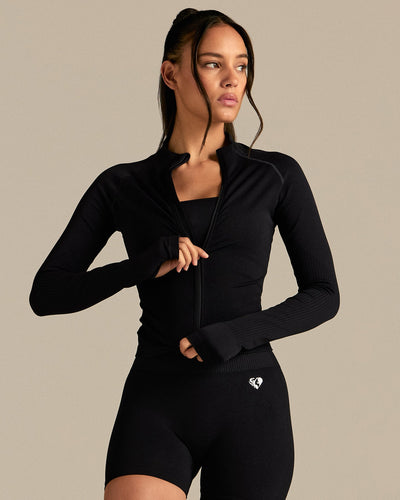 Power Seamless Long Sleeve Full Zip Jacket | Black