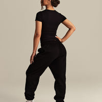 Smooth Contour Midi Short Sleeve T-Shirt | Black