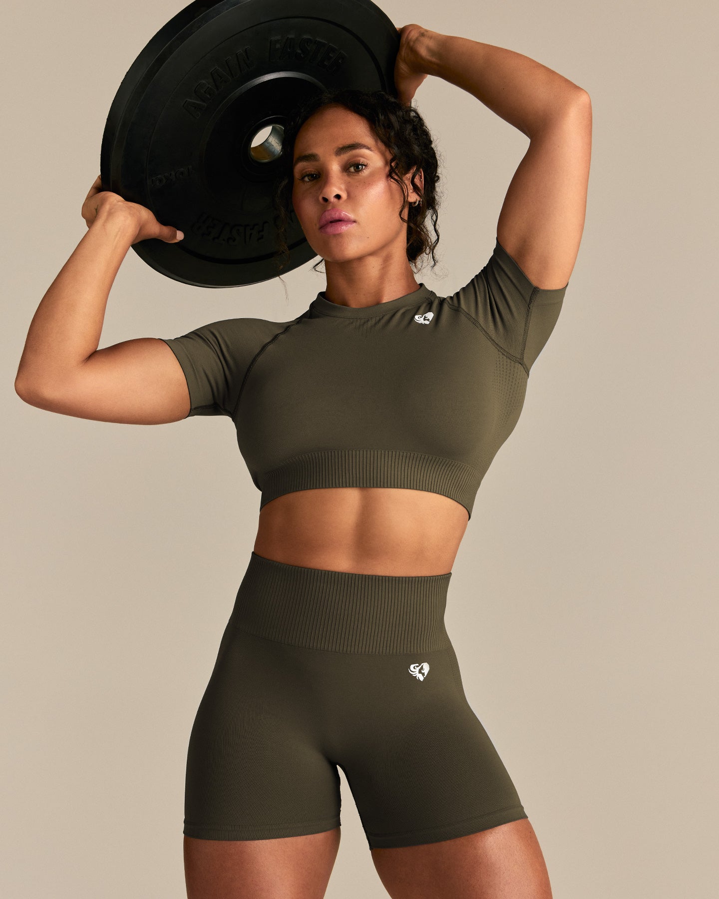Power Short Sleeve Crop Top | Dark Olive (2/8)