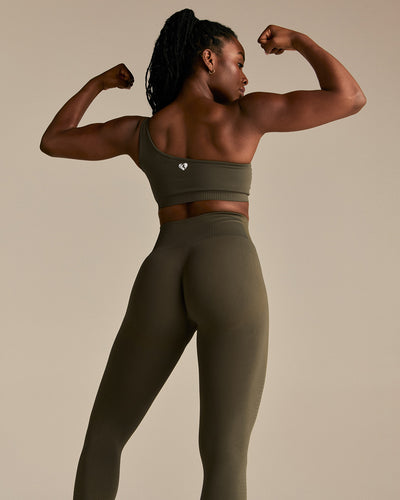 Power Seamless One Shoulder Bra | Dark Olive