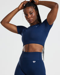 Power Seamless Short Sleeve Crop Top | Sapphire Blue