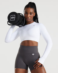 Power Seamless Long Sleeve Crop Top | White