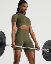 Power Seamless Short Sleeve Crop Top | Khaki