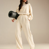 Comfort Lightweight Straight Leg Mid Waist Joggers | Coconut White