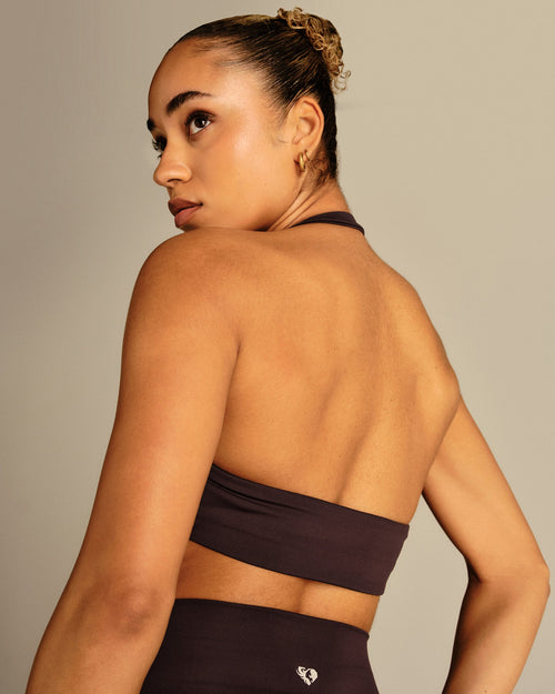 Essential Twist Front Halter Bra | Cafe Noir