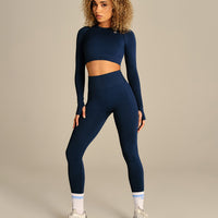 Power Long Sleeve Crop Top | True Navy