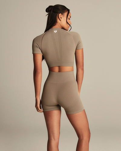 Power Seamless Short Sleeve Crop Top | Taupe Grey