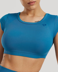 Motion Seamless Open Back Short Sleeve Crop Top | Peacock Blue