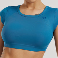 Motion Seamless Open Back Short Sleeve Crop Top | Peacock Blue